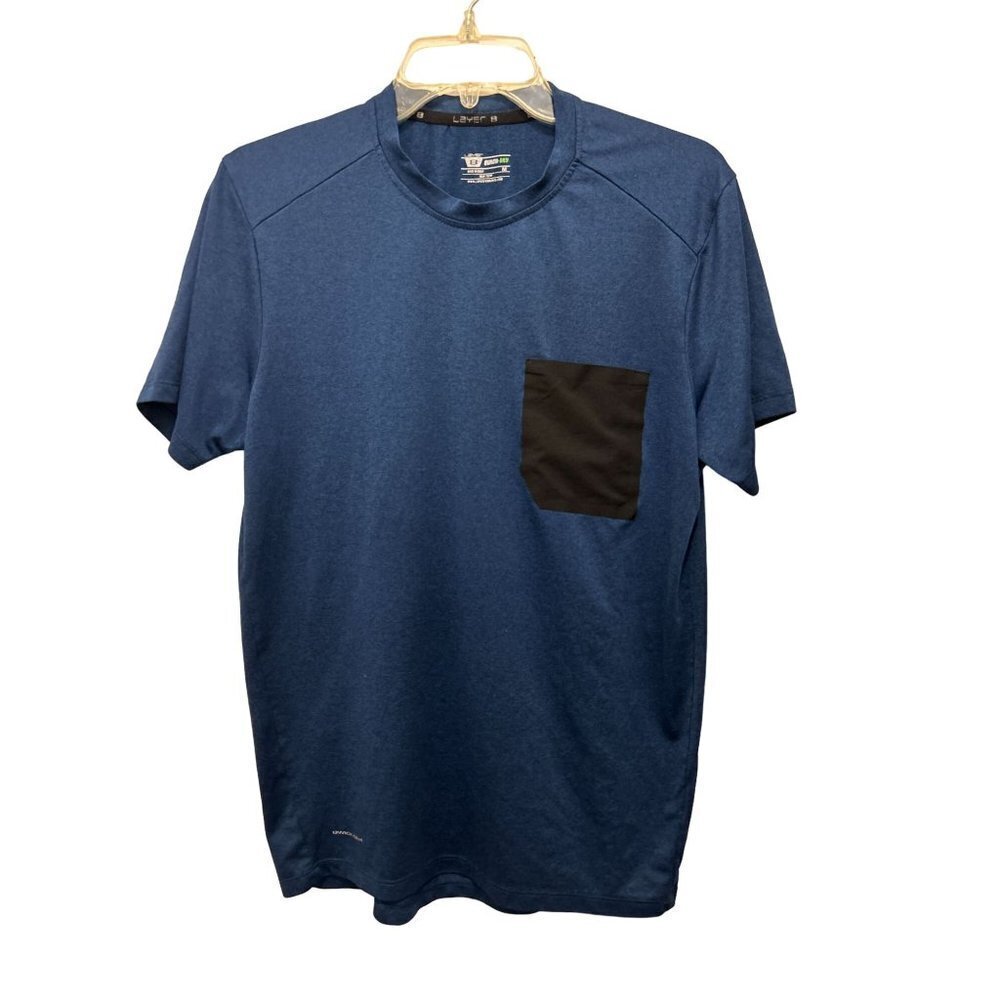 Men's LAYER 8 Blue Tee T-Shirt Black Pocket Size Med